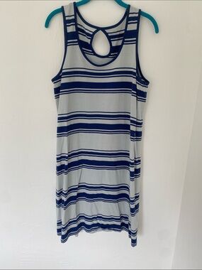 Horny Toad Navy and Light Blue Striped Sleeveless Mini Dress with Keyhole Back
